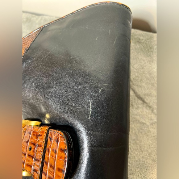 Brahmin Satchel Black and Brown croc embossed leather bag in EUC - Picture 6 of 11